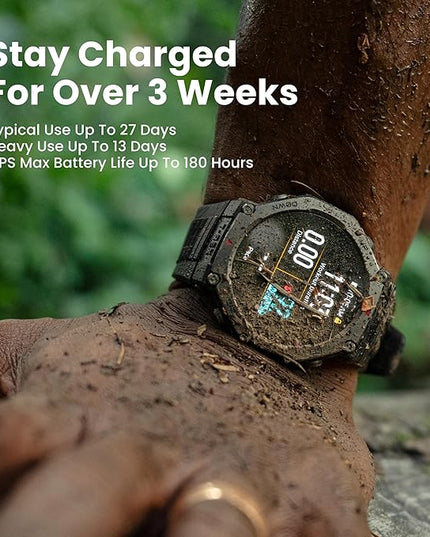 Amazfit T-Rex 3 Rugged/Military Smart Watch 48mm, 27 Day Battery, GPS (with Privacy), Offline Maps, 328 Feet Water-Resistant, 170 Fitness/Sport Modes, AI, Voice Control, for Android or iPhone, Lava