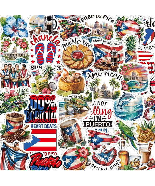 Puerto Rico Stickers for Adults- 50 Pcs Puerto Rico Travel Souvenirs Water Bottle Stickers, Flag Landmark Waterproof Scrapbook Decals, Vinyl Sticker for Laptop Journaling Guitar