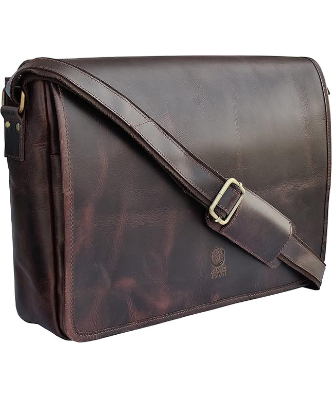 Leather Messenger Bag for Men 16" Full Grain Leather Laptop Bag Vintage Crossbody Office Satchel Travel Shoulder Bag