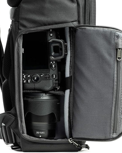 Think Tank FocusPoint 30L RollTop Camera Backpack - Asphalt Black: Expandable Travel & Camera Backpack with Laptop Sleeve, Quick Side and Back Access, Rain Cover – Versatile Photography & Travel Bag