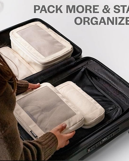 Aerotrunk Compression Packing Cubes for Travel - Luggage Organizer Bags - Double Zipper Packing Cubes for Suitcases (6-Pack, Dark Blue)