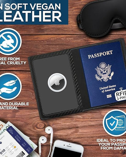 Ciana Passport Holder for Travel – PU Leather Passport Cover and Card Holder for Men & Women – Slim Passport Holder with Card Protector Slot, Travel Must Haves (Carbon Fiber)