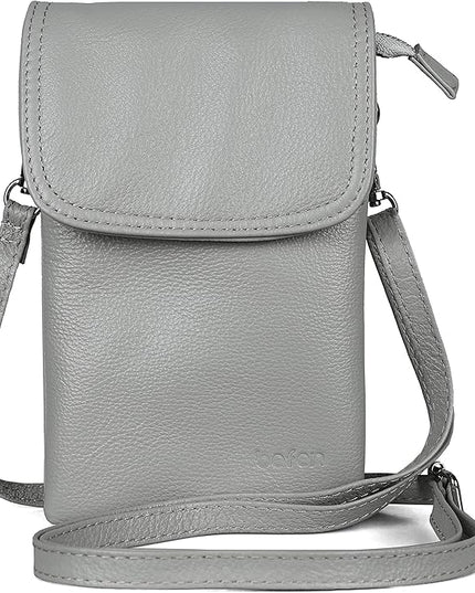 befen Genuine Leather Small Crossbody Bags for Women Cell Phone Bag Cross Body Purses,Silver Zipper