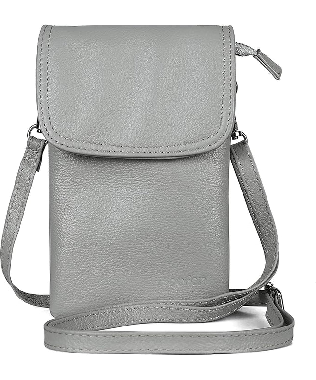 befen Genuine Leather Small Crossbody Bags for Women Cell Phone Bag Cross Body Purses,Silver Zipper