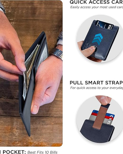 SERMAN BRANDS RFID Blocking Slim Bifold Genuine Leather Thin Minimalist Front Pocket Wallets for Men Billfold Wallet Men Gift