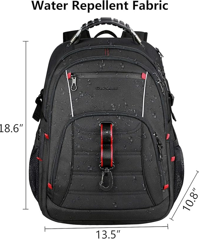 KROSER Travel Laptop Backpack 17.3 inch XL Computer Backpack Stylish College Backpack with RFID Pockets USB Charging Port REFLECTIVE STRIPS Water-Repellent Daypack for Business/Men