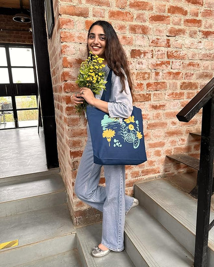Ecoright Aesthetic Canvas Tote Bag for Women Large Zipper Tote Bags with Pocket, Womens Tote Bag for Yoga, Work, Beach