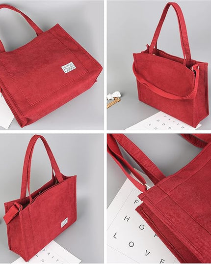 Valleycomfy Corduroy Tote Bag for Women Travel Crossbody Bag Purse Women Shoulder Bags Work Handbags Everyday Hobo Bag