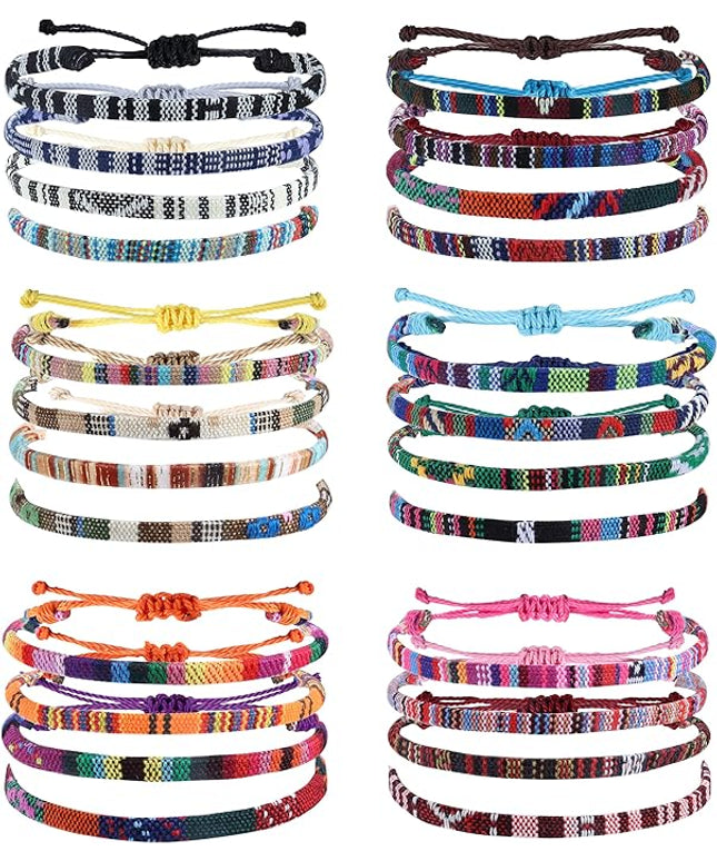 Florideco 24 Pcs Boho Surfer Bracelet Anklet Adjustable Beaded Anklets Handmade Braided Bracelet Colorful Anklet Summer String Rope Ankle Bracelets Waterproof Surfer Beach Bracelet Boho Jewelry for Women Men