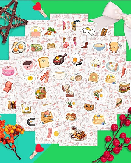 BulbaCraft Cute Breakfast Food Stickers for Scrapbooking, Water Bottle & Laptop - Breakfast Party Supplies & Decorations, Kawaii Food Stickers, Waterproof Vinyl Decals, Gifts for Women & Men