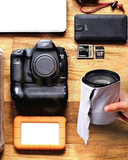 Eco-Fused Camera Lens Pouches - Microfiber Lens Cloth Bag - 4 Pack - Soft Camera Wraps for Multi-Sized Lenses and Accessories - Camera Bag Inserts - Home Travel Photography (Black/Gray/Blue)