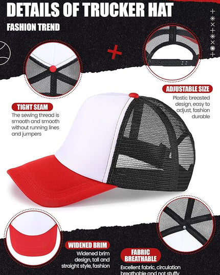 10 Pcs Sublimation Blank Trucker Hats Bulk Mesh Baseball Cap Polyester Mesh Trucker Hat for Men and Women