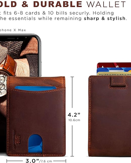 SERMAN BRANDS RFID Blocking Slim Bifold Genuine Leather Thin Minimalist Front Pocket Wallets for Men Billfold Wallet Men Gift