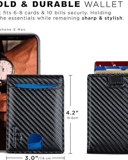 SERMAN BRANDS RFID Blocking Slim Bifold Genuine Leather Thin Minimalist Front Pocket Wallets for Men Billfold Wallet Men Gift