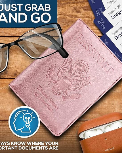 Ciana Passport Holder for Travel – PU Leather Passport Cover and Card Holder for Men & Women – Slim Passport Holder with Card Protector Slot, Travel Must Haves (Rose Gold)