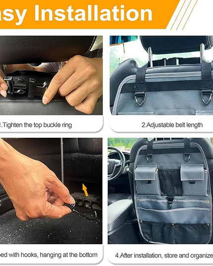 Car Seat Back Organizer with Multiple Storage Pockets, Black Mesh and Fabric, Universal Fit (grey)