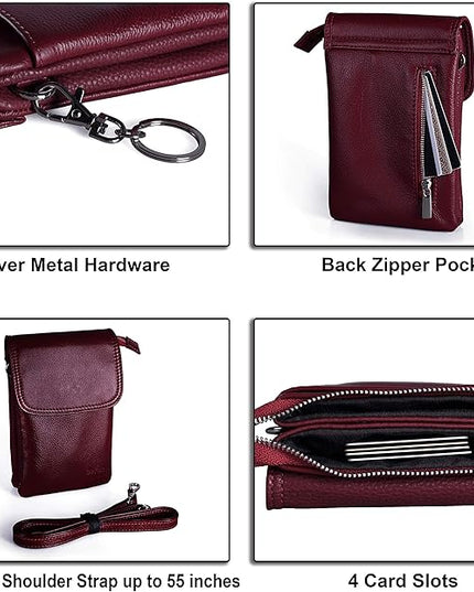 befen Genuine Leather Small Crossbody Bags for Women Cell Phone Bag Cross Body Purses,Silver Zipper