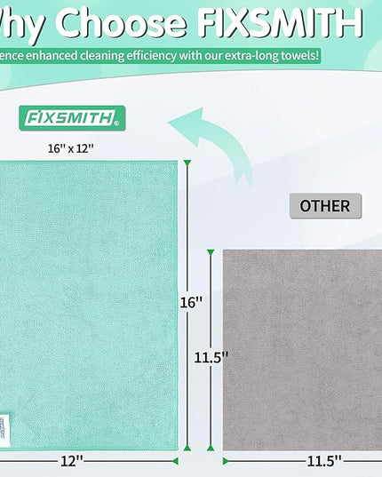FIXSMITH Turquoise Microfiber Cleaning Cloth -Pack of 8, Highly Absorbent Cleaning Rags, 16"X12" All Purpose Cleaning Towels for Housekeeping, Kitchen, Car, Lint Free and Reusable Microfiber Towels