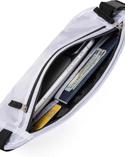 RFID Blocking Money Belt - Passport Holder & Travel Wallet, Slim Hidden Fanny Packs for Women Men - White