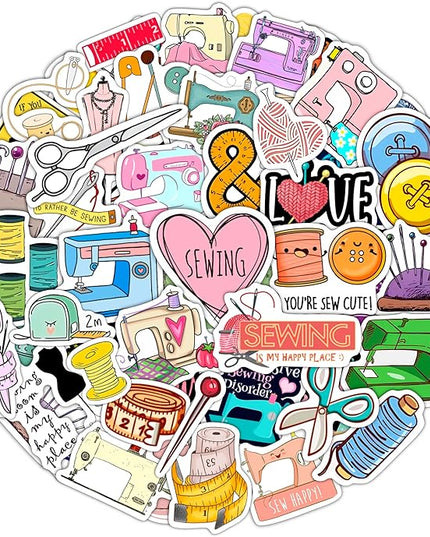 BulbaCraft Sewing Stickers for Water Bottle and Laptop - Tailor Party Supplies & Decorations, Waterproof Vinyl Crafting Decals, Sewing and Needlework Stickers Laptop Decals, Gifts for Women & Men