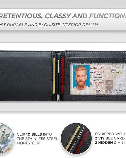 Suavell Slim Wallets for Men. RFID Money Clip Wallet, Slim Wallet, Thin Front Pocket Credit Card Wallet, Minimalist Bifold (Metallic Gray Pilot)