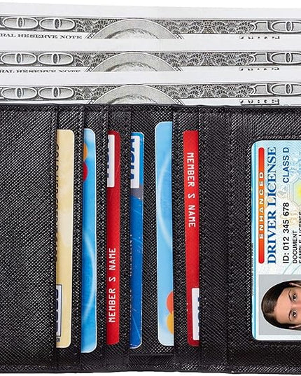 Toughergun Women’s Small Slim Leather Wallet with RFID Protection, Compact Bifold Mini Purse with Clear ID Window