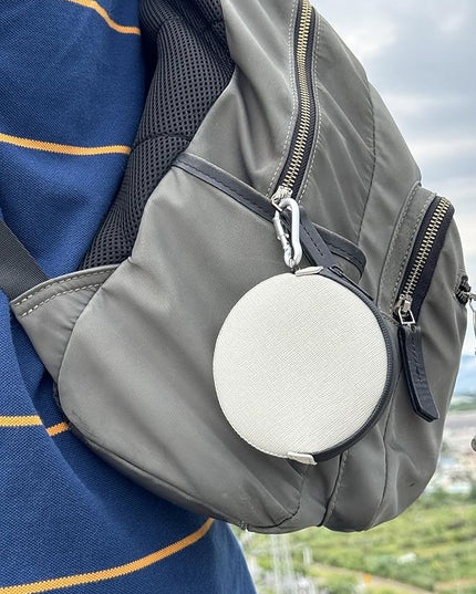OneJoy Mini Round Coin Purse with Clip on, Lightweight Waterproof Zipper Pouch for Earbuds, Keys, Coins, Compact Travel Storage Case for Women & Men, Xmas Gift [ GreyBeige ]