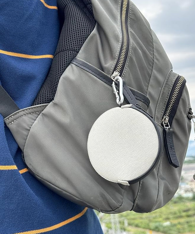 OneJoy Mini Round Coin Purse with Clip on, Lightweight Waterproof Zipper Pouch for Earbuds, Keys, Coins, Compact Travel Storage Case for Women & Men, Xmas Gift [ GreyBeige ]