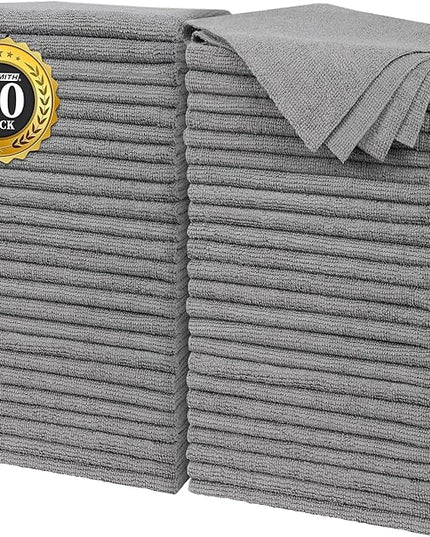 FIXSMITH Grey Microfiber Cleaning Cloth, Pack of 50, 16"X12" Cleaning Rags for Housekeeping and Kitchen, Reusable Shop Towels, Microfiber Towels for Cars, Lint Free, Scratch-Free, Highly Absorbent