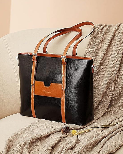 BOSTANTEN Leather Laptop Bag Work Tote for Women Shoulder Handbag Briefcase 15.6 inch Satchel Computer Bag