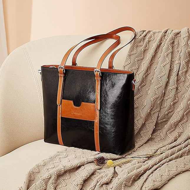BOSTANTEN Leather Laptop Bag Work Tote for Women Shoulder Handbag Briefcase 15.6 inch Satchel Computer Bag
