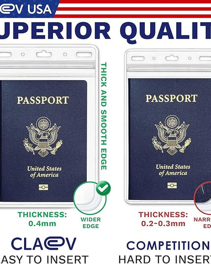 Claev Vertical 4x6 Passport & Card Holders (4x6 Extra Large (XXL), 10 Pack), Clear Waterproof ID Plastic Name Card Badge Holders for Travel, Conferences, Conventions
