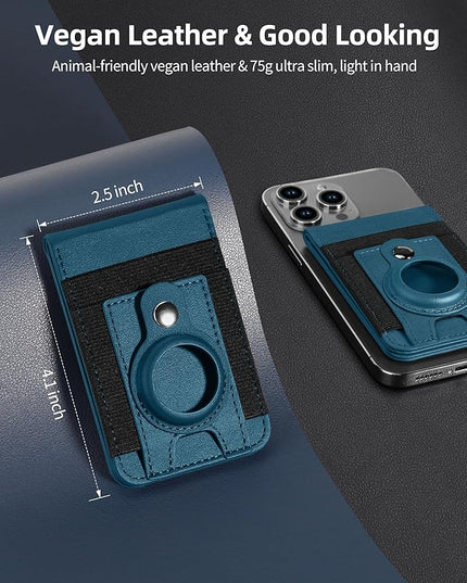 for Magsafe Wallet Stand with Airtag Holder, Strongest Magnetic Wallet for iPhone 17/16/15/14/13/12 Series, ID Window, 4 Card Slots, 10 Cards Holder, Vegan Leather, RFID Blocking, Dark Blue