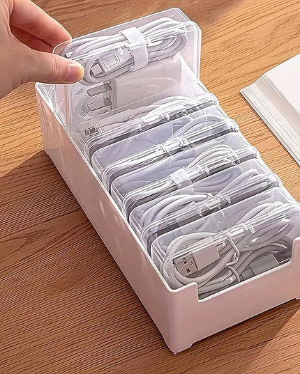 11 Box Cable Organizer Storage Box, Desktop Cable Management with Switch, Power Cord Organizer for Office,Home,Desk Accessories Storage Stationery Supplies and Accessories（Clear） (11 Box)