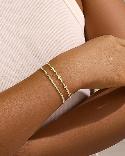 Gold Bracelets Set for Women Stack, Dainty Thick Bracelets Stack for Women Trendy, Simple Thin Gold Plated Cuff Stackable Bracelets With Beaded Cuban Paperclip Snake Rope Bangle Hand Chain Jewelry Gifts for Women Non Tainish