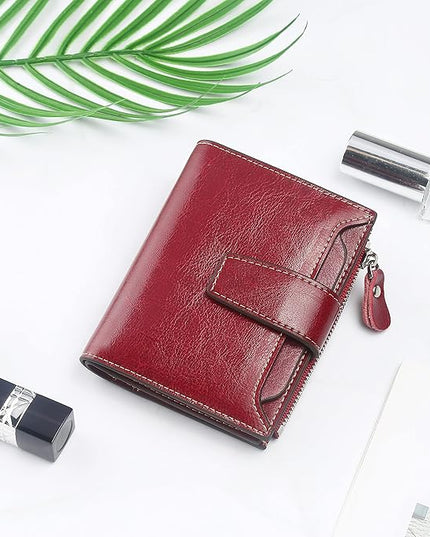 Lavemi Small Compact Women Wallet RFID Blocking Genuine Leather Bifold Purse with ID Windows