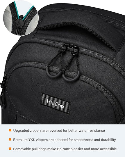 Travel Laptop Backpack Carry On, 18 Inch Large Work Backpack School Book Bags, Light Water Resistant Backpacks for Women Men with Luggage Strap Water Bottle Pocket Chest Strap, Black
