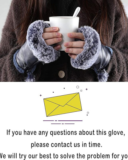 Cute Winter Gloves - Fuzzy Furry Faux Fur Lined, Warm Hands Warmer for Women