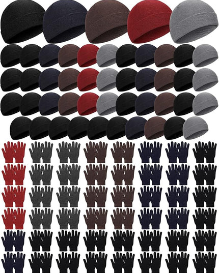 Tarpop 96 Pcs Winter Beanies and Gloves Bulk, Cold Weather Unisex Winter Hat and Gloves for Homeless Men Women