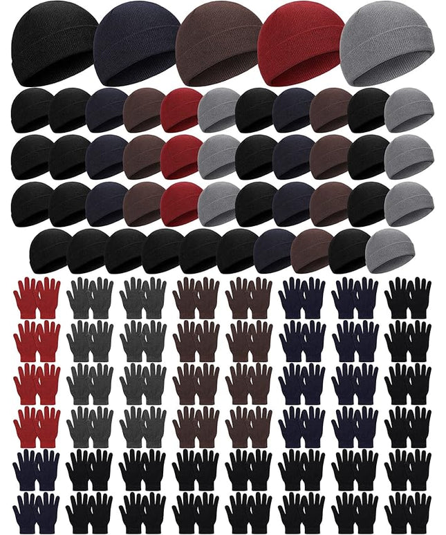Tarpop 96 Pcs Winter Beanies and Gloves Bulk, Cold Weather Unisex Winter Hat and Gloves for Homeless Men Women