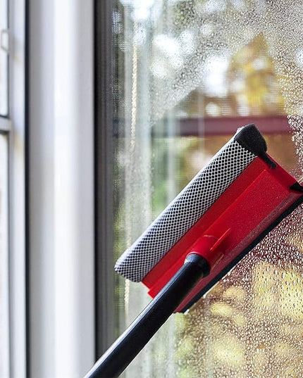 DSV Standard Window Squeegee for Car Windows, 2-in-1 Window Cleaner for Car Windshield, Gas Station, Shower, and Glass | Auto Squeegee with 17.5" Handle, 8" Soft Rubber Blade & Highly Absorbent Sponge