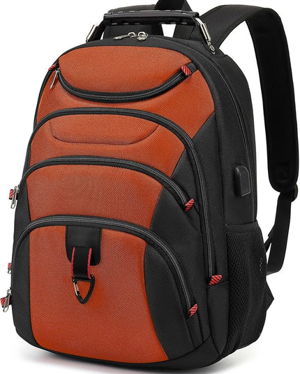 Boavan Laptop Backpack for men, 15.6 inch Laptop Bag with USB Port, Waterproof Travel Work Backpack Purse, Anti-Theft Teacher Nurse Doctor Casual Bookbags Office Business backpack，Deep Orange Black