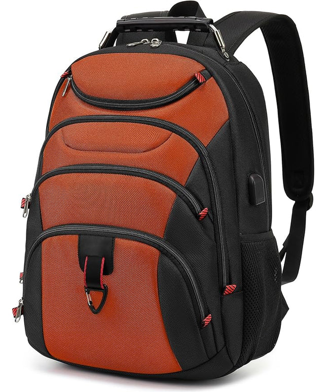 Boavan Laptop Backpack for men, 15.6 inch Laptop Bag with USB Port, Waterproof Travel Work Backpack Purse, Anti-Theft Teacher Nurse Doctor Casual Bookbags Office Business backpack，Deep Orange Black