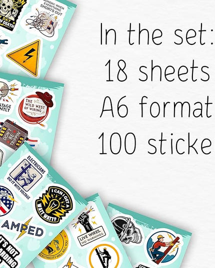 100Pcs Funny Electrician Stickers for Hard Hats, Waterbottle - Electrical Stickers - Electrician Gifts for Men, Party Supplies - Gift for Women & Men