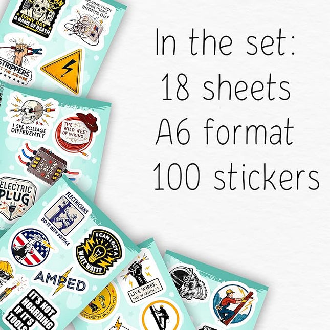 100Pcs Funny Electrician Stickers for Hard Hats, Waterbottle - Electrical Stickers - Electrician Gifts for Men, Party Supplies - Gift for Women & Men