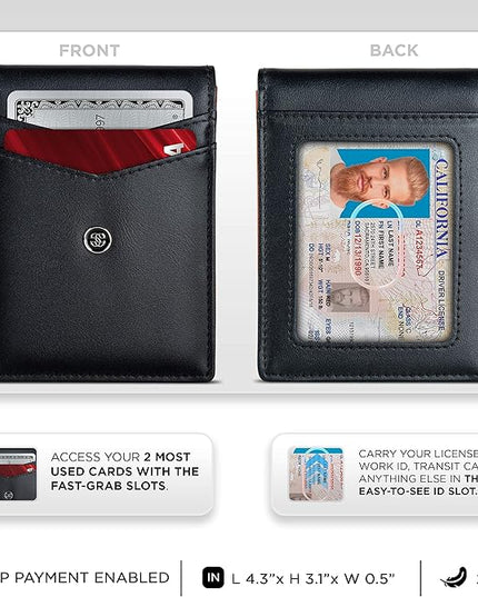 Suavell Slim Wallets for Men. Minimalist Bifold Wallet With Money Clip & ID Window. RFID Blocking Credit Card Holder Front Pocket Wallet, Gifts For Men - Husband Father On Birthday Anniversary.