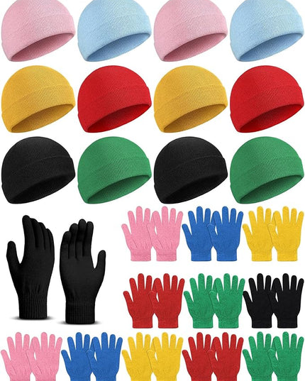 24 Pack Winter Beanies Gloves Cold Weather Unisex Hat Warm Knit Gloves Beanies in Bulk for Men Women, Warm Cozy Gift