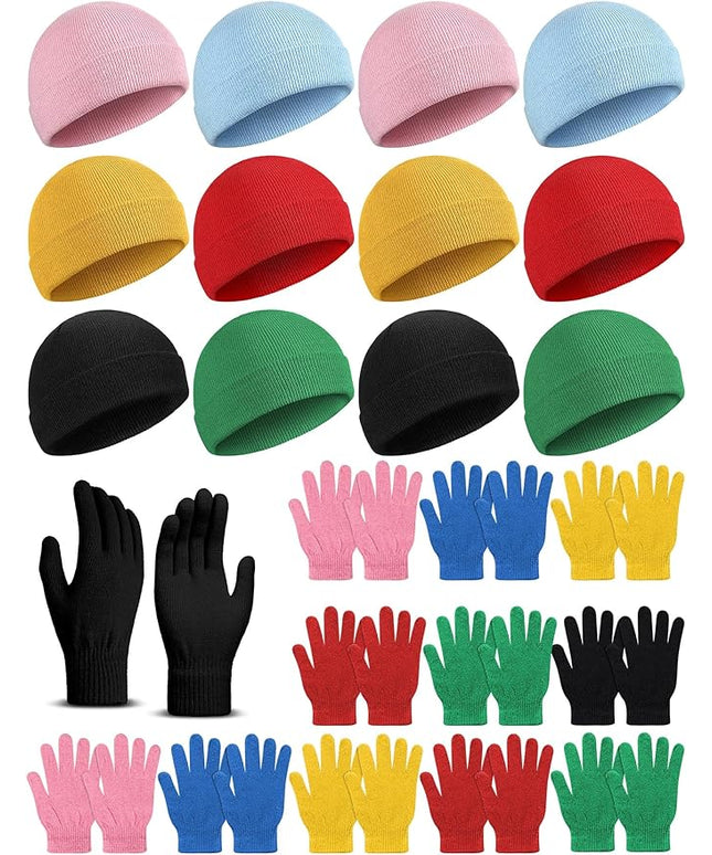 24 Pack Winter Beanies Gloves Cold Weather Unisex Hat Warm Knit Gloves Beanies in Bulk for Men Women, Warm Cozy Gift