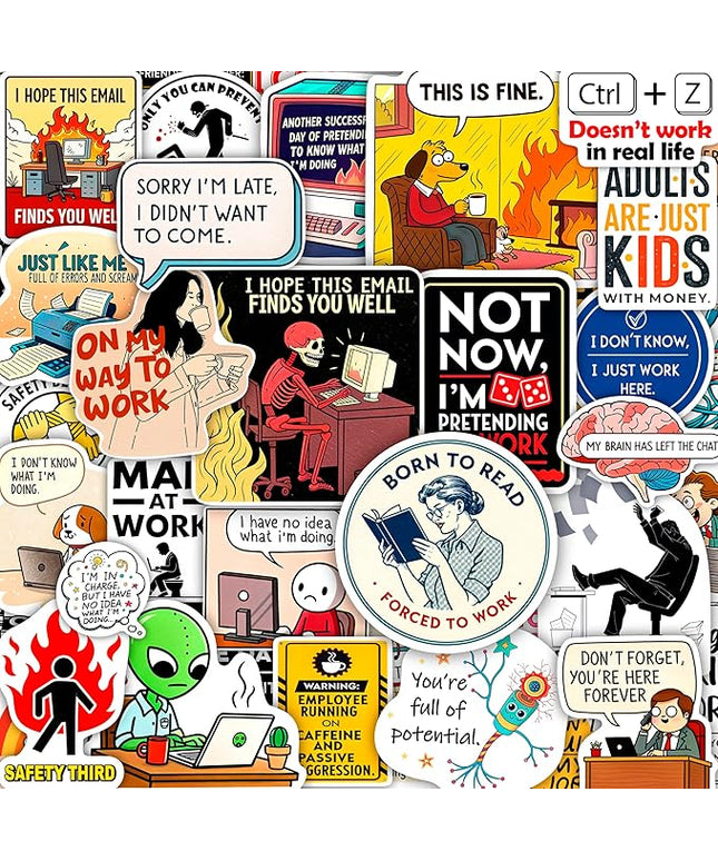 100Pcs Funny Work Stickers for Adults, for Water Bottle - Funny Coworker Gifts, Work Gifts - Coworker Stickers Bulk