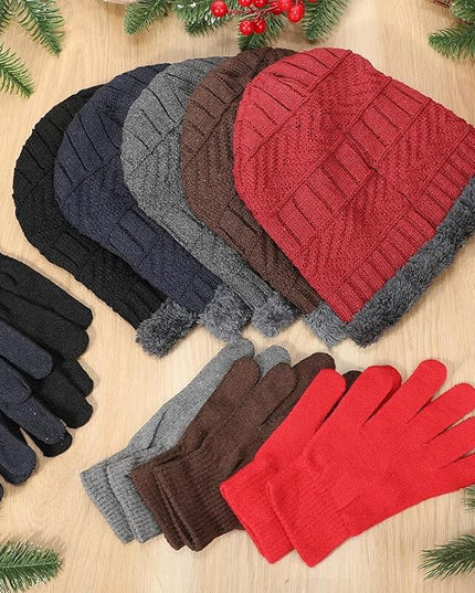 Suhine 40/110 Pcs Winter Hats and Gloves Bulk for Men Women Fleece Lined Beanie & Glove Set Unisex Hats Gloves for Homeless